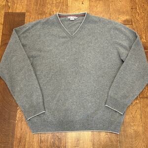 Vintage Luigi Baldo Pure Cashmere Italian Sweater Men's V-neck Large Gray EUC